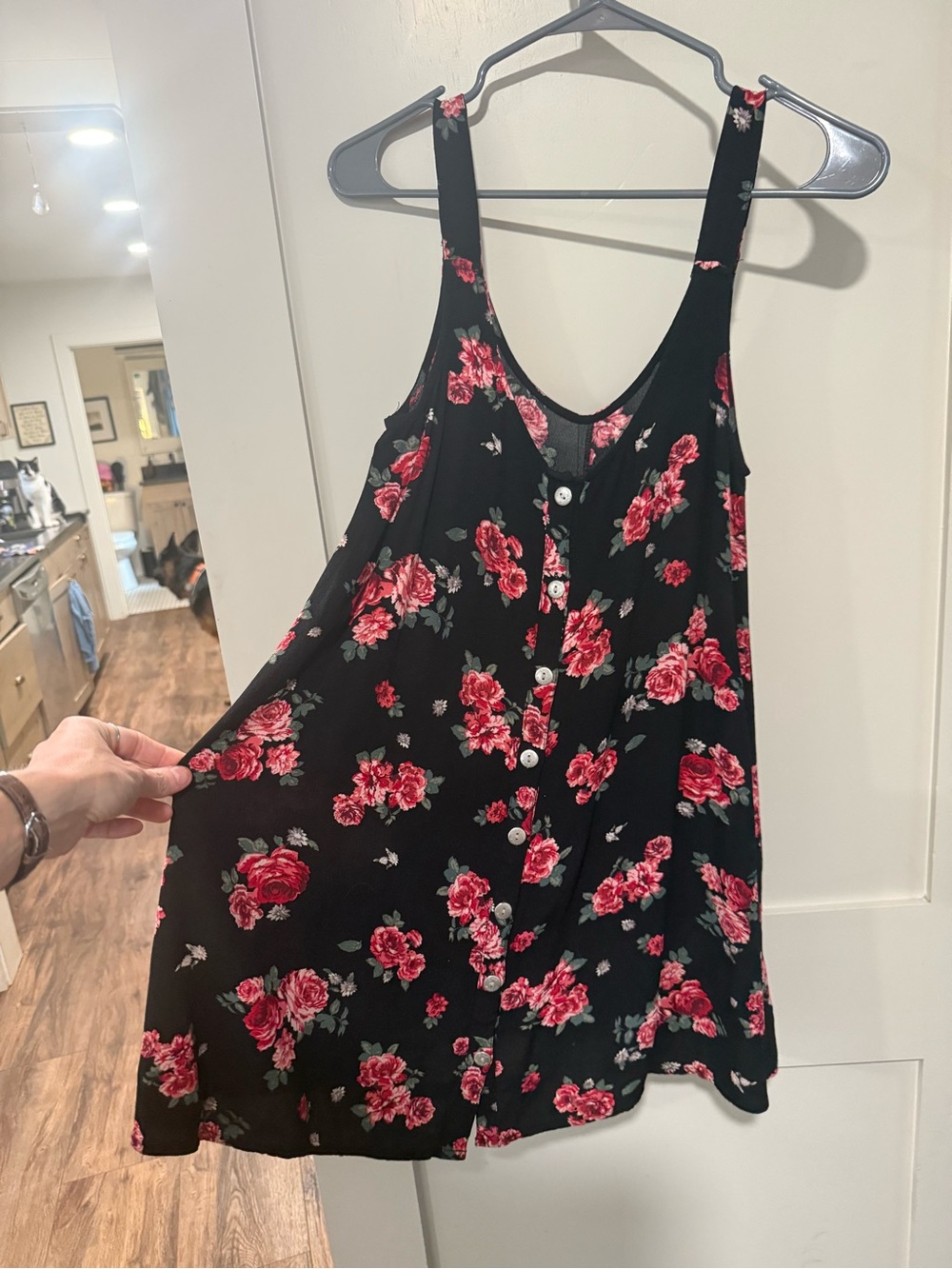 Gypsy Warrior Black Mini Dress with Rose Print